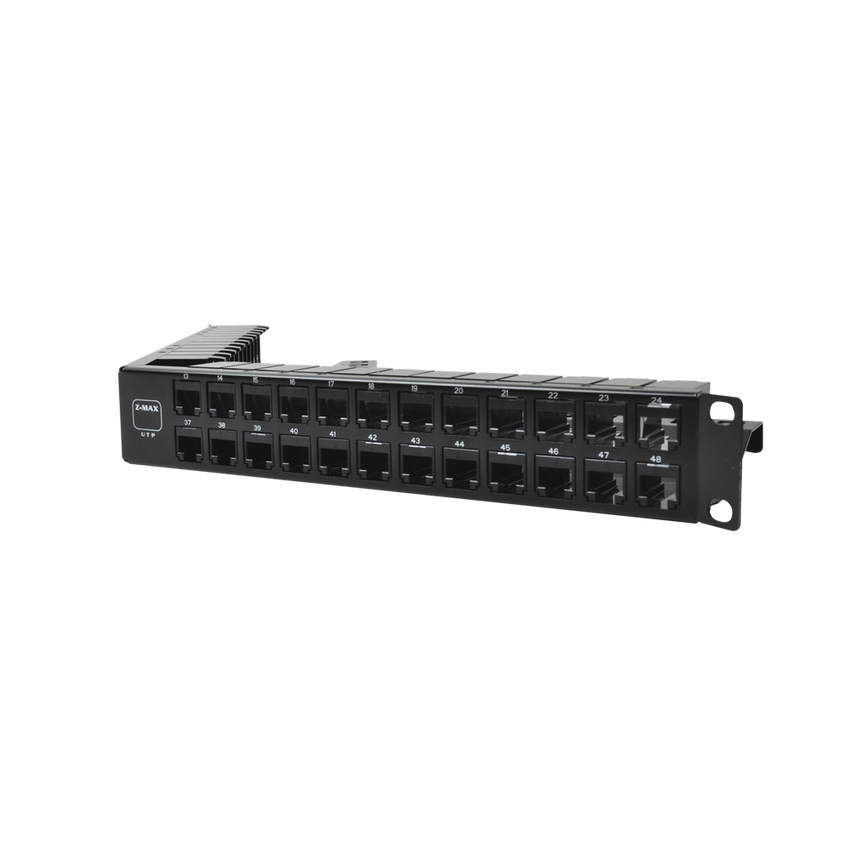 Patch Panel UTP Z-MAX Categoría 6A, de 48 Puertos, Angulado, 1UR
