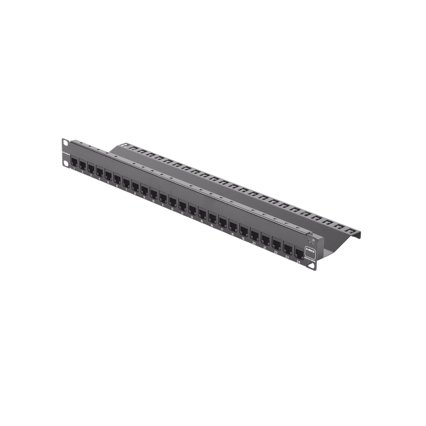 Patch Panel Z-Max de 24 Puertos, Blindado, Precargado con Jacks Categoría 6A, Plano, 1UR