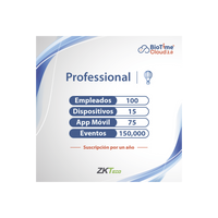 LICENCIA PROFESSIONAL BIOTIME CLOUD 2.0  / 100 USUARIOS / 15 DISPOSITIVOS (Licencia Anual)