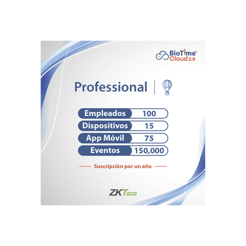 LICENCIA PROFESSIONAL BIOTIME CLOUD 2.0  / 100 USUARIOS / 15 DISPOSITIVOS (Licencia Anual)