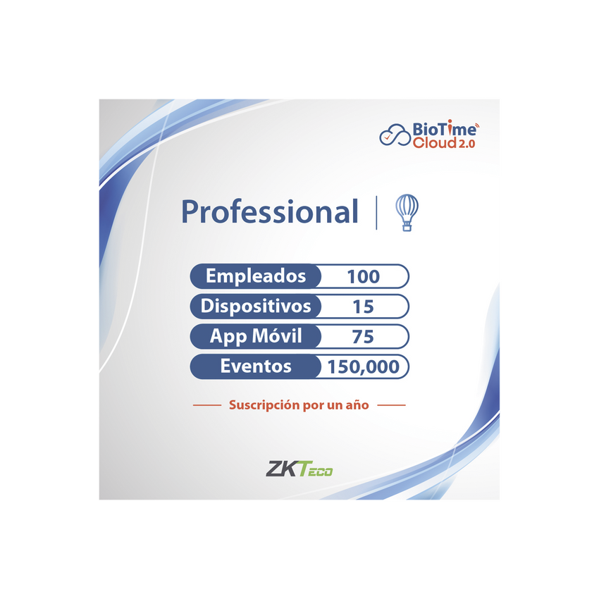 LICENCIA PROFESSIONAL BIOTIME CLOUD 2.0  / 100 USUARIOS / 15 DISPOSITIVOS (Licencia Anual)