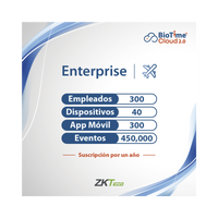 LICENCIA ENTERPRISE BIOTIME CLOUD 2.0  / 300 USUARIOS / 40 DISPOSITIVOS (Licencia Anual)
