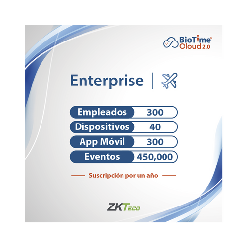 LICENCIA ENTERPRISE BIOTIME CLOUD 2.0  / 300 USUARIOS / 40 DISPOSITIVOS (Licencia Anual)