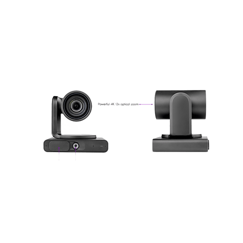Cámara PTZ 4K Dual | Microsoft Teams Certified | 12x Zoom Óptico + Lente Panorámico 119° | Triple Micrófono Array | AI Auto-Framing | Speaker Tracking | Smart Gallery | PoE+ | USB 3.0