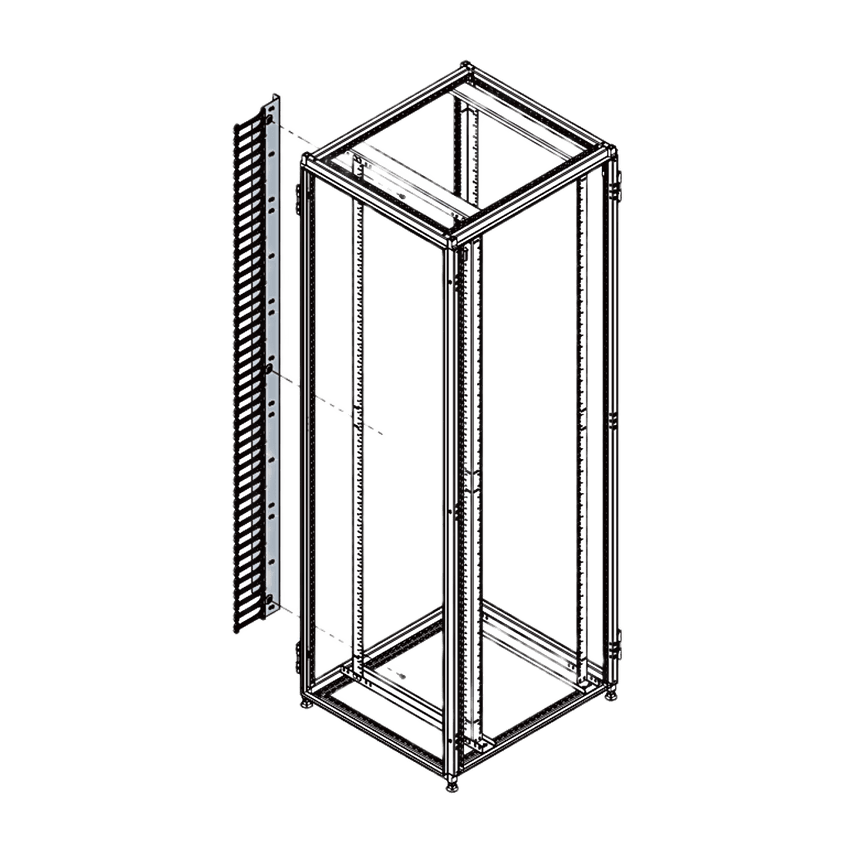 Organizador Vertical de Cables Rack 48 UR / Acero Negro / Sección 95x208 mm / Capacidad 726 Cables / Fijación Flecha 1.75 pulg