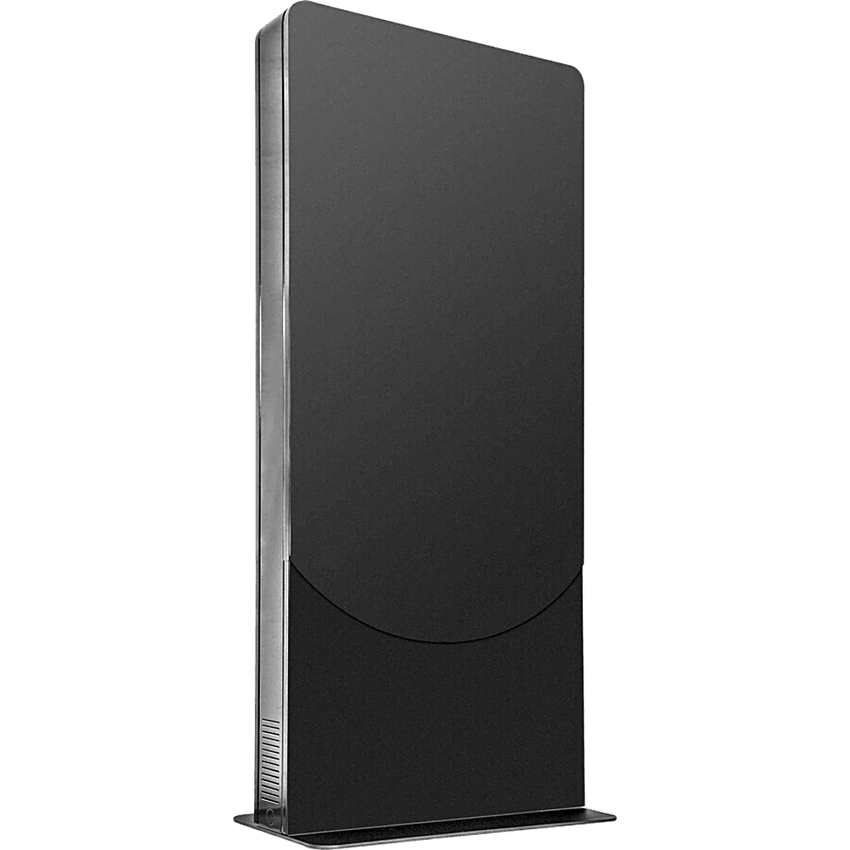 Kiosko modo Vertical para interior color Negro / Soporta Pantallas de 65" hasta 4" de Profundidad / Estructura de Acero con Placa Base 3/8" / 6 Salidas Supresor de Picos UL/cUL / Ventilación Termostática / Puertas de Acceso Se
