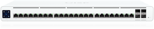 UISP Switch Pro – Switch PoE de 220 W (27 V) con 24 Puertos GbE, 16 Puertos PoE Pasivo 27 V y 4 Puertos SFP+ 10G