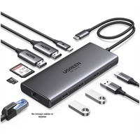 Docking Station USB-C Hub 10 en 1 UGREEN Revodok Pro 210 / Dual HDMI 4K 60Hz y 8K 30Hz / 3 Puertos USB-A + USB-C 3.0 / Carga PD 100W / Ethernet Gigabit 1000M / Lector Tarjetas SD y TF / Compatible Windows y macOS