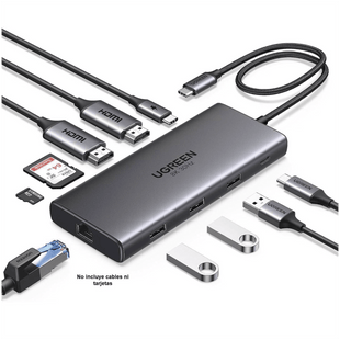 Docking Station USB-C Hub 10 en 1 UGREEN Revodok Pro 210 / Dual HDMI 4K 60Hz y 8K 30Hz / 3 Puertos USB-A + USB-C 3.0 / Carga PD 100W / Ethernet Gigabit 1000M / Lector Tarjetas SD y TF / Compatible Windows y macOS