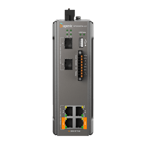 Switch Industrial Administrable / Gigabit con 2 Puertos PoE bt / 2 Puertos PoE af/at / 2 SFP Gigabit / Soporta RS485 / Presuepuesto PoE 128W