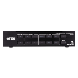 Switch HDMI de Presentación 4x2 True 4K / Multi View / 4 HDMI Entradas / 2 HDMI Salidas / Escalador 4K Integrado / Control RS-232, IR, Telnet, Web GUI / Montaje en Rack / Modo de Espera para Ahorro de Energía
