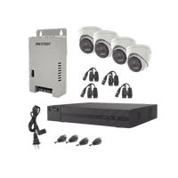 Kit HiLook Audio Bidireccional TurboHD 1080p / DVR Metalico 4 Canales / 4 Cámaras Eyeball (Exterior) con Bocina y Microfóno Integrado / 1 Fuente de Poder / Accesorios