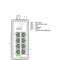 Switch Industrial / 8 Puertos Gigabit 1000Base-T / Alimentación Redundante 9-57V DC / Carcasa Metálica IP30 / Rango Temperatura -40°C a +70°C / Montaje Carril DIN / Store and Forward