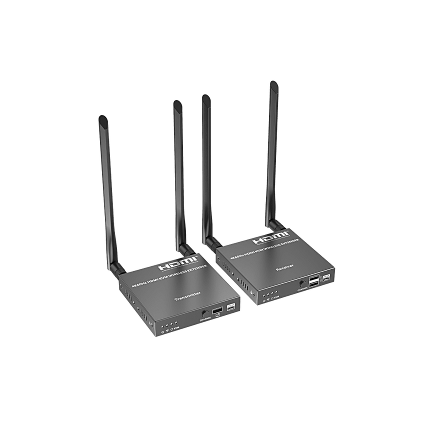 Extensor Inalámbrico HDMI| Con KVM | 4K@60Hz 4096x2160 | Tecnología ipcolor | Banda 5G 5.18-5.24 GHz | Distancia 50 m | Conexión de Hasta 1 a 4
