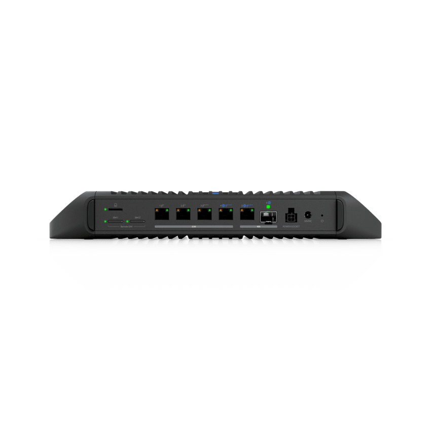 Cloud Gateway Industrial Rugerizado sin Ventilador con Puertos 10 GbE, 350W de Potencia Total para Despliegues PoE de Alta Densidad, Enrutamiento Avanzado y Almacenamiento microSD para Aplicaciones UniFi