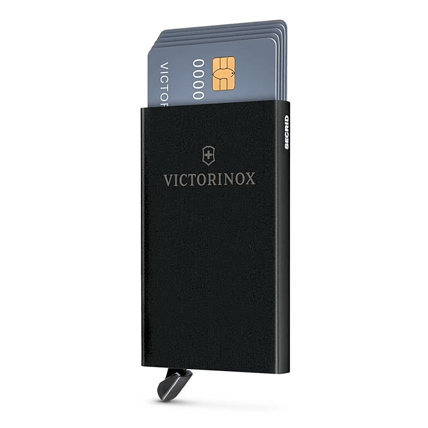 Tarjetero / Almacenamiento Seguro 4-6 Tarjetas / Aluminio Duradero / Protección RFID / Sistema Deslizamiento Patentado / Color Negro.