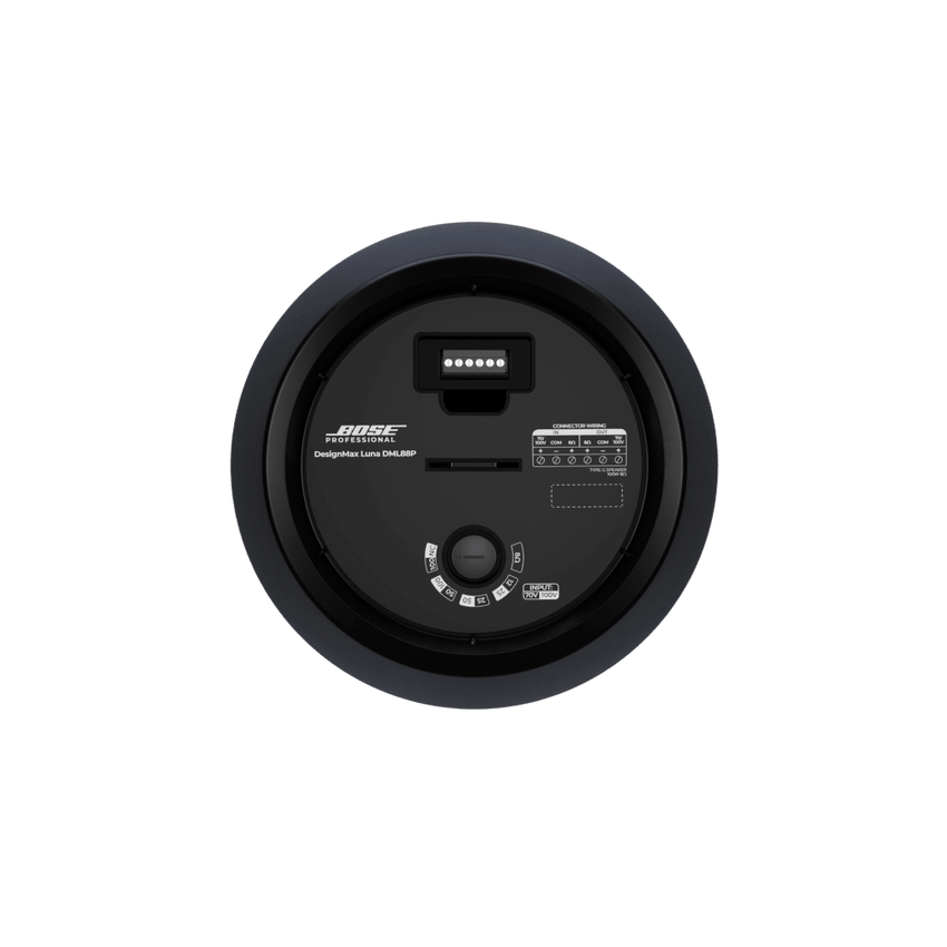 Altavoz Colgante Luna | Designmax | Sistema de Rango Extendido | Array Circular Ring Array™ 8 Drivers | Woofer 8" Integrado | Cobertura 140° | Color Negro
