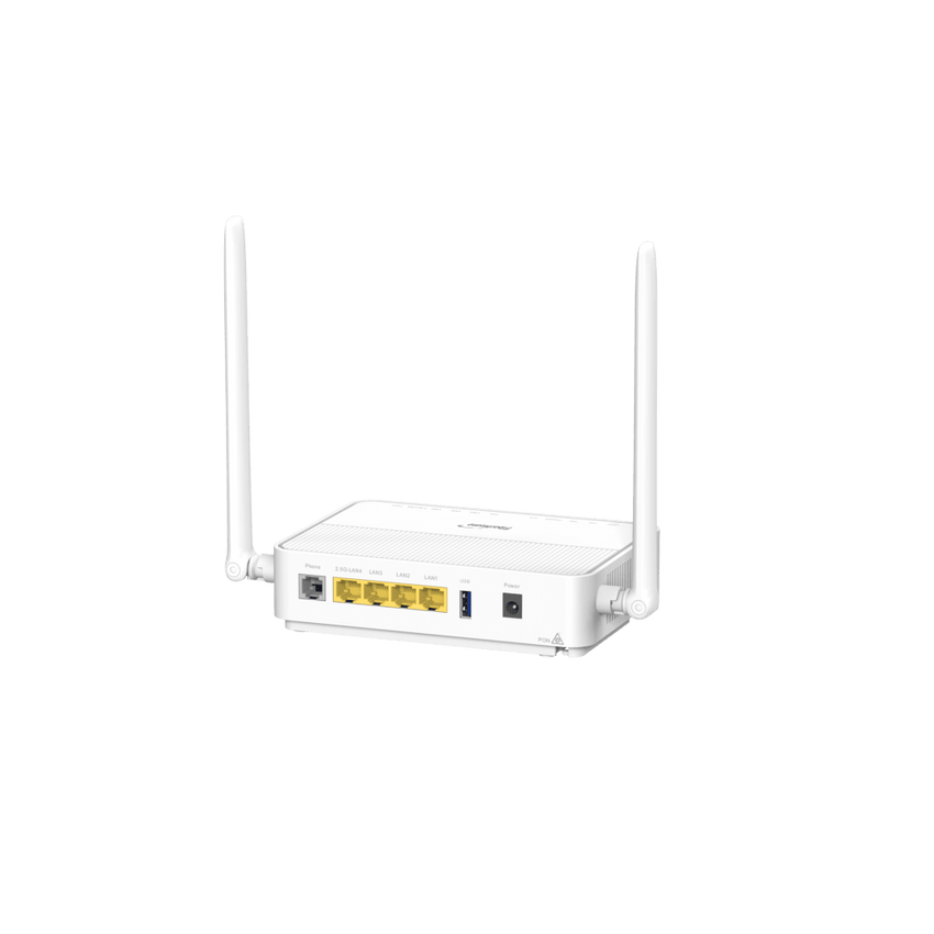 ONU FTTO, WIFI 7 2.4 GHz / 5GHz, 1 Puerto GPON, 4 Puertos GE, 1 Puerto POTS