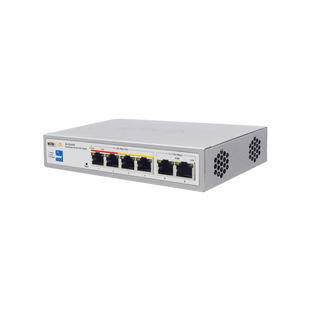 Switch PoE / Administración en la nube / Con 4 puertos 10/100 Mbsp PoE af/at / 2 Puertos Uplink 10/100 MBPS /  Presupuesto 60 W / PoE hasta 250 metros / Soporta protocolo ONVIF