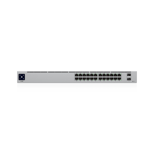 Switch UniFi Capa 2 / 24 Puertos Gigabit / 16 Puertos PoE+ 802.3af/at / 95W Total / 2 Puertos SFP 1G / Pantalla LCM / Sin Ventilador