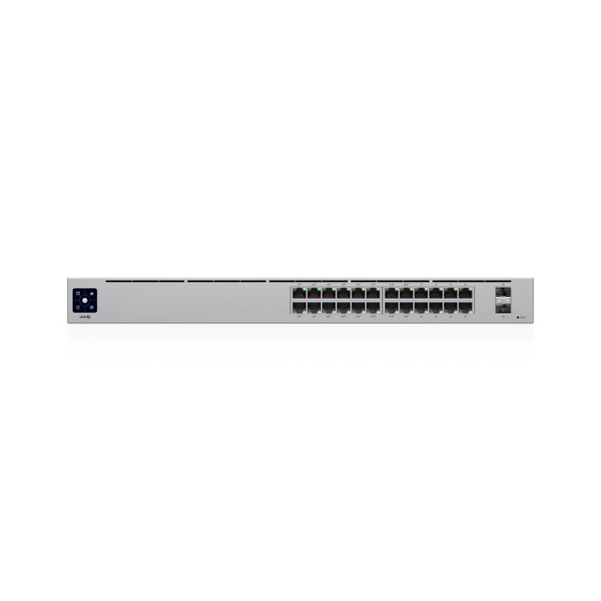 Switch UniFi Capa 2 / 24 Puertos Gigabit / 16 Puertos PoE+ 802.3af/at / 95W Total / 2 Puertos SFP 1G / Pantalla LCM / Sin Ventilador