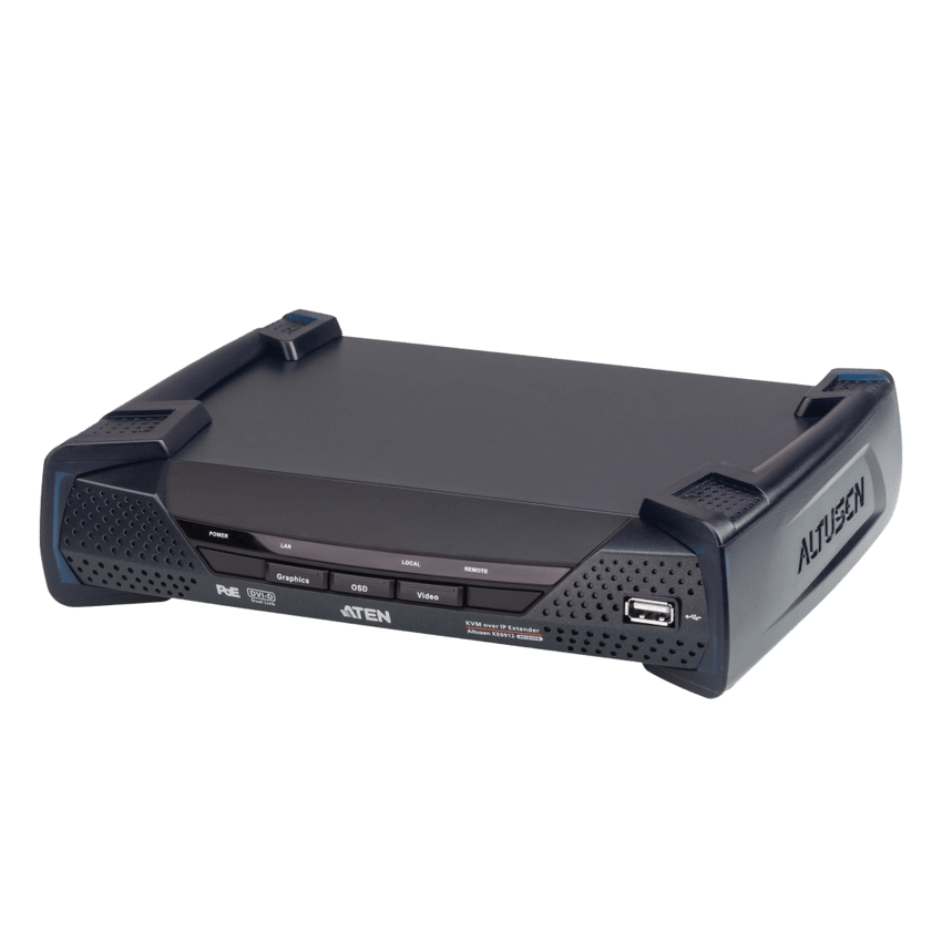 Receptor KVM por IP | DVI-D Dual Link 2K | PoE | Resolución 2560x2048 | SFP 10 km | AES-128 | Audio Estéreo | RS-232 | Montaje Rack