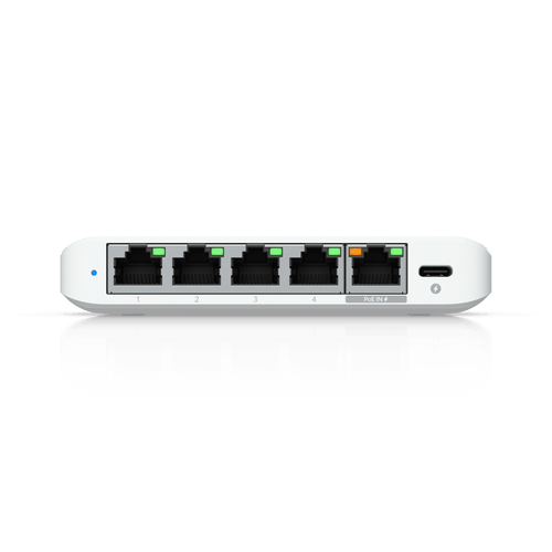 USW Flex Mini 2.5G Switch de 5 puertos 2.5G, Compacto, para Escritorio, se puede Energizar por PoE o con un Adaptador tipo USB-C