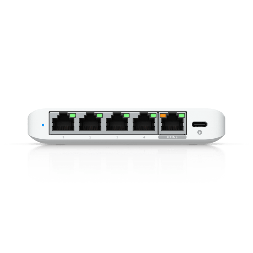 USW Flex Mini 2.5G Switch de 5 puertos 2.5G, Compacto, para Escritorio, se puede Energizar por PoE o con un Adaptador tipo USB-C
