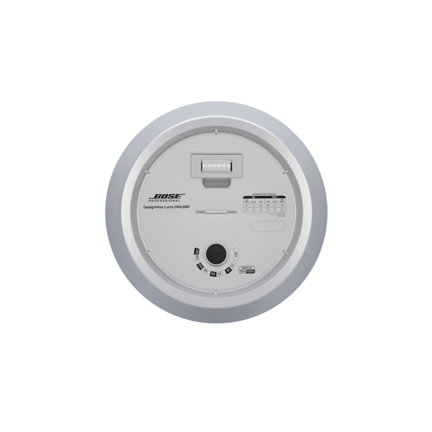 Altavoz Colgante Luna | Designmax | Sistema de Rango Extendido | Array Circular Ring Array™ 8 Drivers | Woofer 8" Integrado | Cobertura 140° | Color Blanco