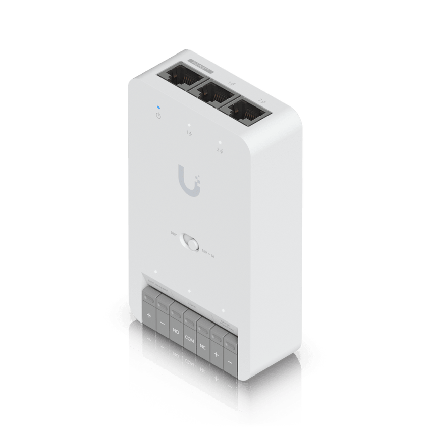 Centro de Control de Acceso Compacto Ubiquiti UniFi / Terminal de Bloqueo 12V / Entradas Adicionales Sensor y Botón / Alimentación PoE++ / Conexión para Dos Lectores o Cámaras / Uso Interior
