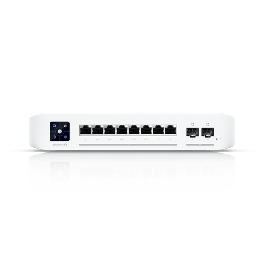 UniFi Switch Empresarial Capa 3 de 8 Puertos PoE 802.3af/at 2.5G + 2 Puertos 1/10G SFP+, 120W, Pantalla Informativa