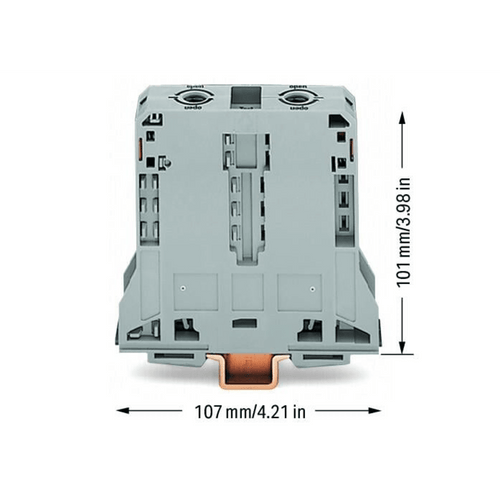 Borna de Paso para Corrientes Elevadas, 95 mm², POWER CAGE CLAMP, 2 Puntos de Conexión, 232 A, 1000 V, Montaje Carril DIN 35x15, Gris