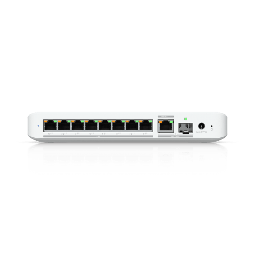 USW Flex 2.5G PoE Switch de 8 Puertos 2.5GbE PoE++, con un Puerto de Enlace Ascendente Combinado RJ45/SFP+ de 10 GbE (No incluye Adaptador ca/cc)