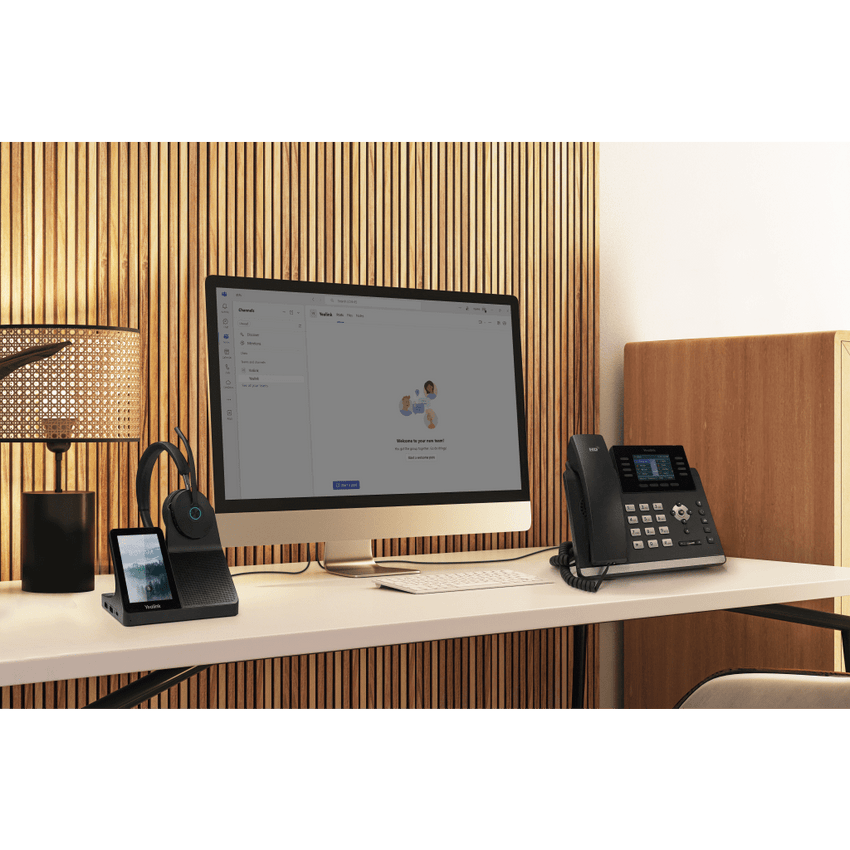 Diadema Inalámbrica WH68 con Estación de Trabajo Yealink DECT y Pantalla Táctil de 4” para Comunicación Profesional