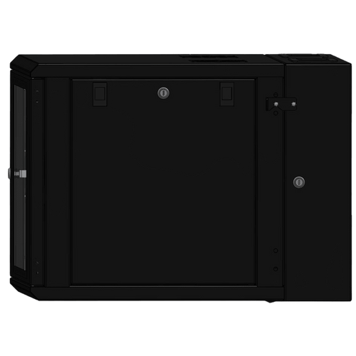 Gabinete Rackeable / 09 Unidades / Pared 19 Pulgadas / Puerta de Cristal / Acero Calibres 18-22 / Carga 80 kg / Dimensiones 634x632x468 mm (25x24.9x18.4 in) / Abatible 120° / Ventilación