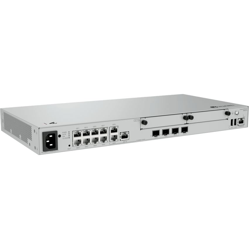 Router Empresarial / LAN: 1 SFP+ & 8×GE / WAN: 1 × SFP+ & 2×GE / 500 Usuarios / 128 APs Gestionables / 1,000 Túneles IPsec / 3 Gbps / Firewall NGFW IPS Antivirus