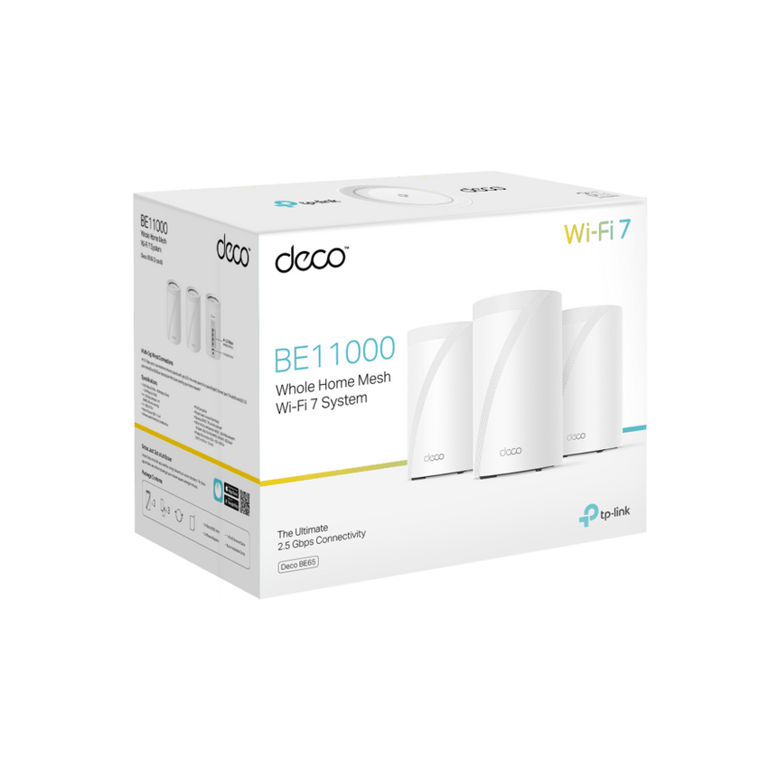KIT 3 Routers Inalámbrico MESH Interior para Hogar / Triple Banda Wi-Fi 7 BE9300 Mbps / 2 Puerto 2.5 Gigabit WAN/LAN / 4 Antenas Internas / Operación Multi-Link MLO / Administración Mediante la App Deco (iOS, Android) / HomeShield