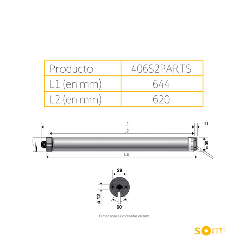Para persiana, motor tubular mecánico para Persianas integrable con Shelly25 o MINICENTRALIS señal RTS, Persiana de 2.3 ancho y alto 4 mts.