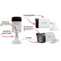 [Audio Bidireccional + Dual Light + ColorVu] Bala TURBOHD 3K  (5 Megapixel) / Lente 2.8 mm Angulo de vision 112° / 30 mts IR EXIR + 20 mts Luz Blanca / Micrófono y Bocina Integrado / Exterior IP67 / Metal / dWDR