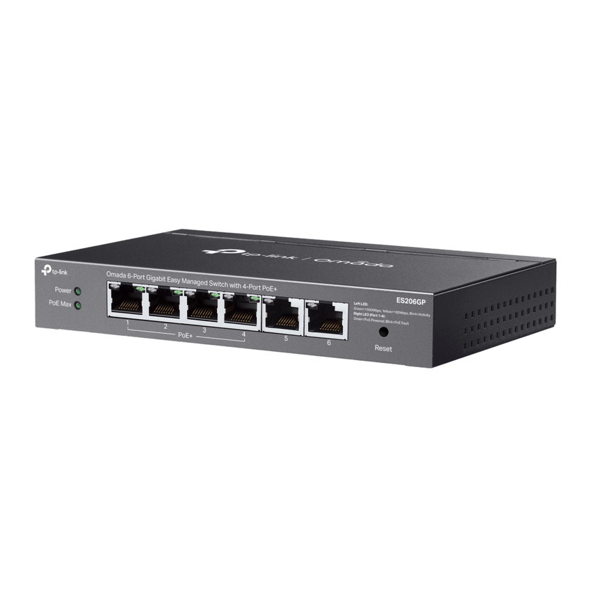 Switch Omada 6 Puertos Gigabit / 4 Puertos PoE+ 65W / Gestión Cloud SDN / Sin Ventiladores / QoS / VLAN / IGMP Snooping / 250 m PoE