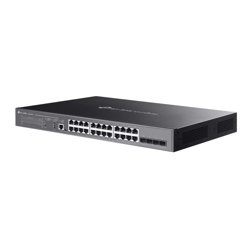 Switch Omada L3 SDN Administrable / 24 puertos PoE af/at Gigabit y 4 puertos SFP+ / Presupuesto PoE 720W / Funciones RIP, VRRP, Servidor DHCP / Administración centralizada OMADA / Fuente Redundante