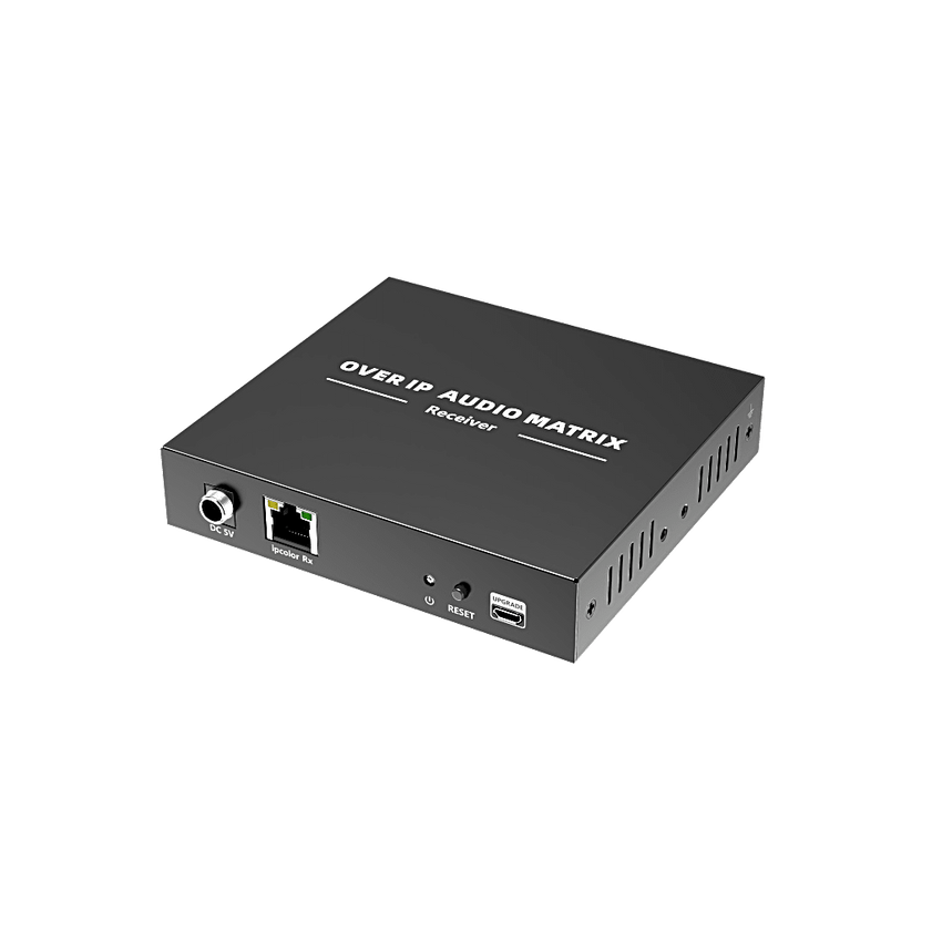 Extensor de Audio sobre IP | PCM 2.0 | 120 m | Matriz Flexible 1 a 1 / 1 a N / N a N | Interfaces Profesionales | Protección ESD | Solo Receptor