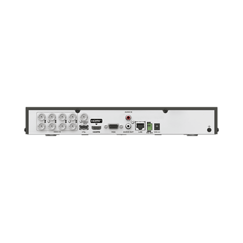 DVR 8 Canales TURBOHD + 8 Canales IP / 8 Megapixel (4K) / Audio Bidireccional por Coaxitron / ACUSENSE / 1 Bahía de Disco Duro / Salida de Video en 4K / H.265+