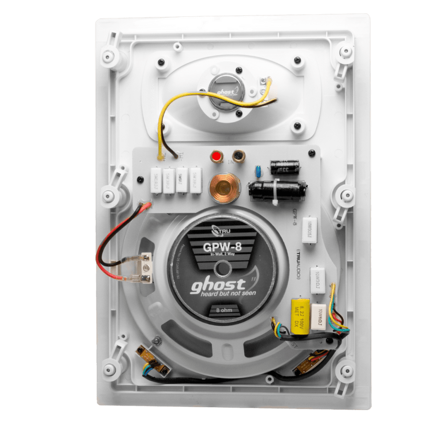 Speaker In-Wall TruAudio Ghost Series | 2 Way | Woofer 8in Polipropileno Blanco | Tweeter 1in | Potencia 5-125 W | Impedancia 8Ω | Rango de Frecuencia 40-20kHz | Sensibilidad 90dB