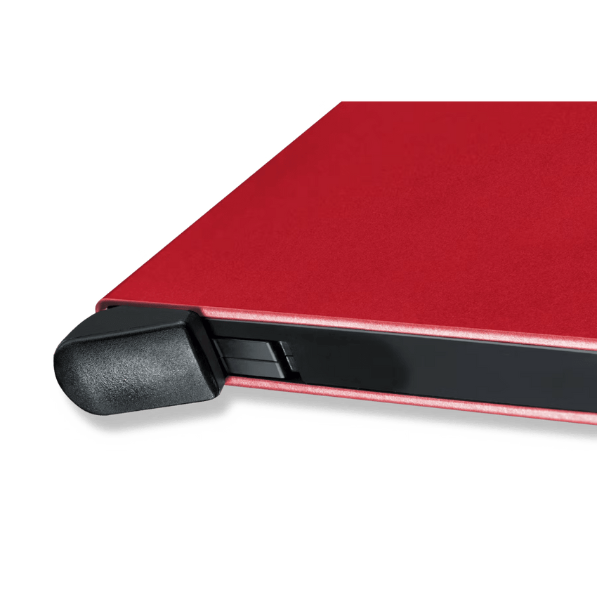 Tarjetero / Almacenamiento Seguro 4-6 Tarjetas / Aluminio Duradero / Protección RFID / Sistema Deslizamiento Patentado / Color Rojo.