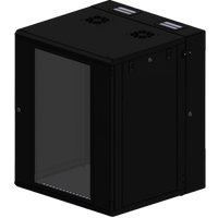 Gabinete Rack / 16 Unidades Rack (UR) / Puerta Cristal Templado / Montaje Pared / Acero Calibres 18-22 / Abatible 120° / Ventilación 120 mm
