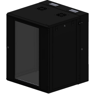 Gabinete Rack / 16 Unidades Rack (UR) / Puerta Cristal Templado / Montaje Pared / Acero Calibres 18-22 / Abatible 120° / Ventilación 120 mm