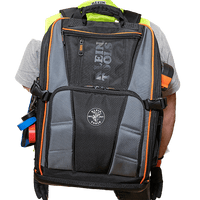 Mochila Profesional para Herramientas / 27 Bolsillos / Acceso Rápido y Estación de Trabajo / Base Moldeada Ancha / Interior Naranja / USB-C / Soporte para Lámpara