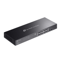 Switch Smart Omada 18 Puertos Gigabit / 16 Puertos PoE+ 802.3af/at / 2 Ranuras SFP Gigabit / Presupuesto PoE 150 W / Switching 36 Gbps / Enrutamiento Estático L2+ / Gestión Cloud SDN / Fanless / Montable en Rack
