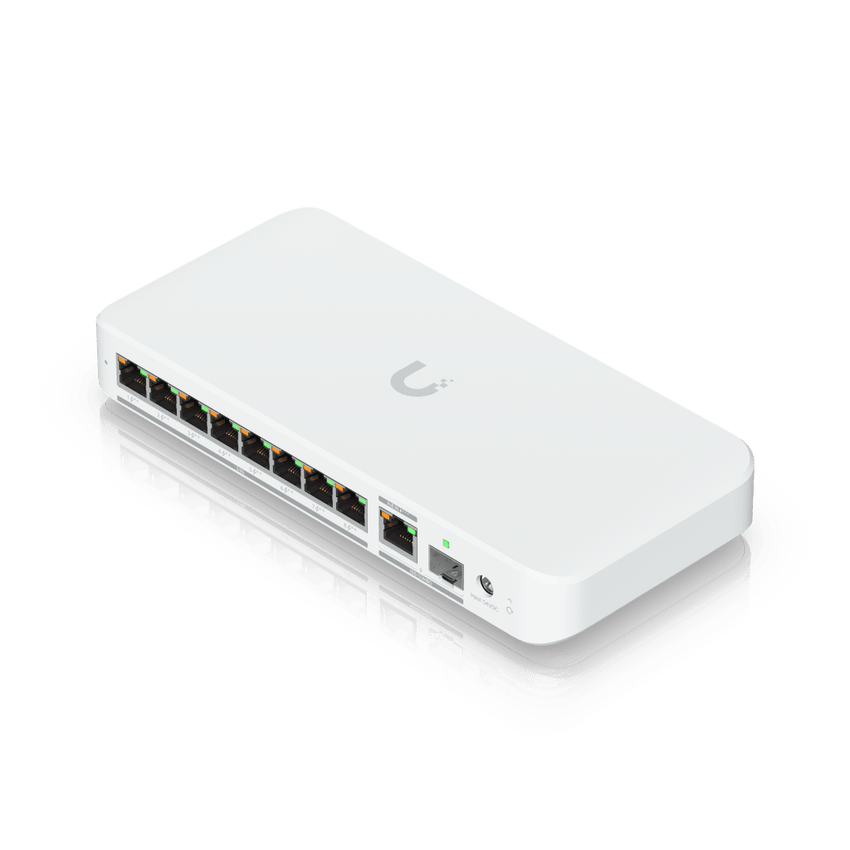 USW Flex 2.5G PoE Switch de 8 Puertos 2.5GbE PoE++, con un Puerto de Enlace Ascendente Combinado RJ45/SFP+ de 10 GbE (No incluye Adaptador ca/cc)